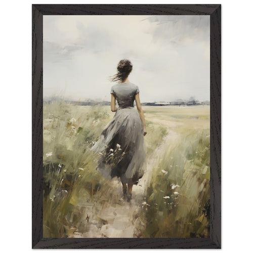 Artfulprints Poster met Lijst Woman in flowerfield   - 30x40 cm - Groen