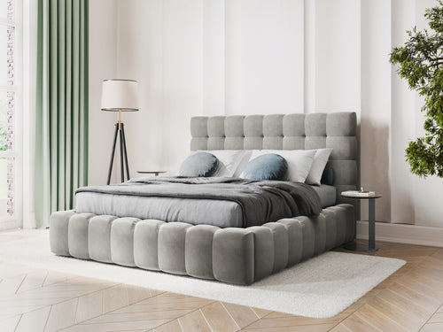 Cosmopolitan Design Opbergbed met hoofdeinde Bali 140x200cm, flueel, lichtgrijs - 230x165x125cm