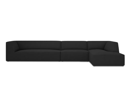 Micadoni rechter hoekbank Ruby 5-zits, structurele stof, zwart - 180x366x69cm