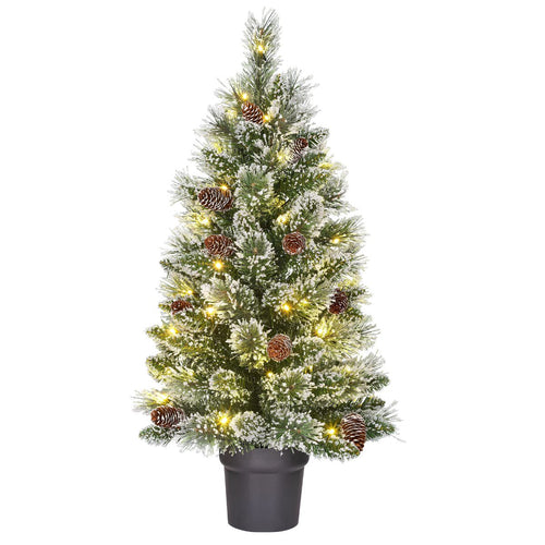 Black Box Trees Vandans Kunstkerstboom met Verlichting - Kerstboom H90 x Ø48 cm - Kunstboom in Pot met Besneeuwde Takken - Groen