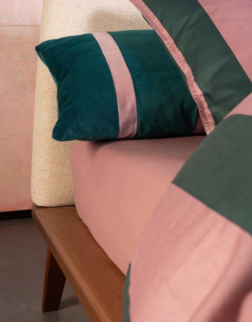 Essenza Minte Stripe dekbedovertrek - Lits-Jumeaux - 240x200/220 cm - Woodrose - Dark teal