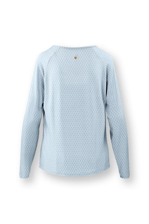 Pip Studio - Tina Pyjama t-shirt - Lange mouw Dames - Thousand Leaves - Lichtblauw - XL
