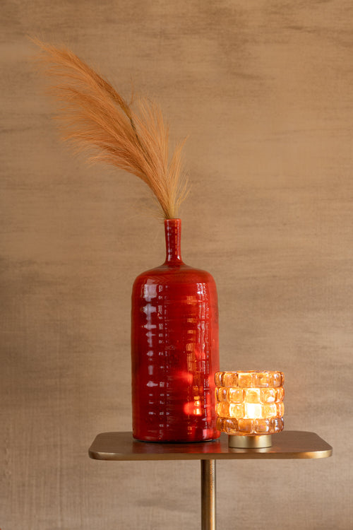 J-Line theelichthouder Vierkant Mozaiek - glas - cognac  - small