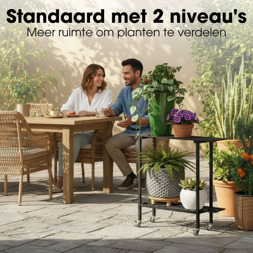Mica Decorations Greenrax Plantenstandaard - Plantenrek met Wieltjes - Plantentafel voor Kamerplanten 90 x 22 x 75 cm - Plantentafeltje voor Binnen -