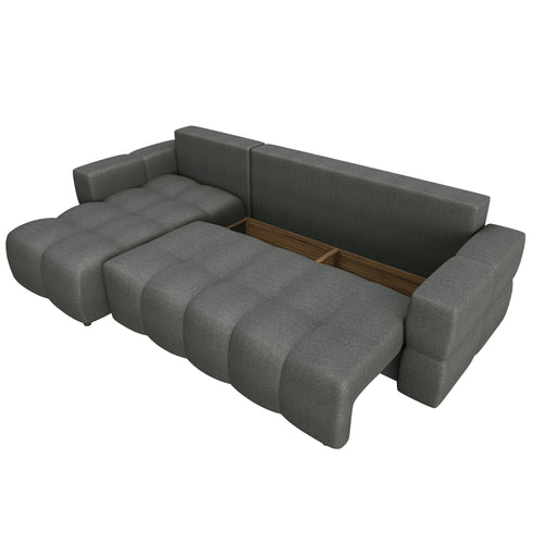 Sia Home - Linkshoekbank met slaapfunctie GABRIEL - kruisbinding antracietgrijs 286cm