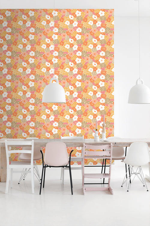 ESTAhome behang bloemen in Matisse stijl oranje en geel - 50 x 900 cm - 131005 - vtwonen shop