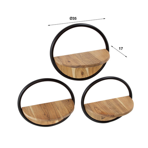 Giga Living Wandschap Round - Bruin Hout - Set van 3