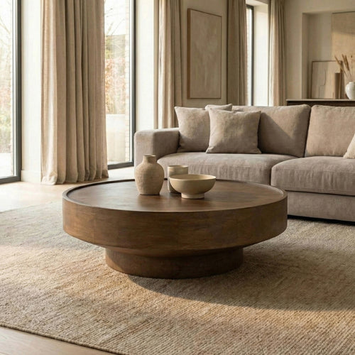 DÉJA Living Salontafel Gabriel - Rond Donkerbruin Hout - 90x90x30cm