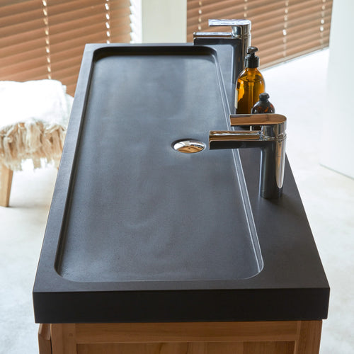 Tikamoon Badkamermeubel van massief teakhout en lavasteen 120 cm - Naturel