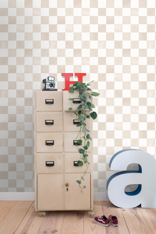 ESTAhome behang geblokt motief beige en wit - 53 cm x 10.05 m - 131291 - vtwonen shop