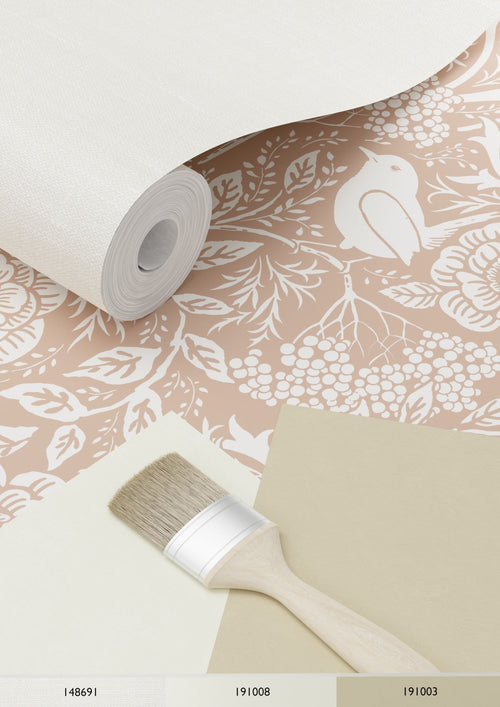 ESTAhome behang bloemen en vogels in art nouveau stijl nude kleur en wit - 53 cm x 10.05 m - 139324