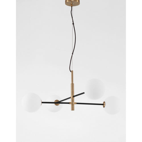 Merano Cranbrook 4-lichts multi-arm hanglamp satijn goud, zwart metaal wit opaal glas LED G9 220 Volt