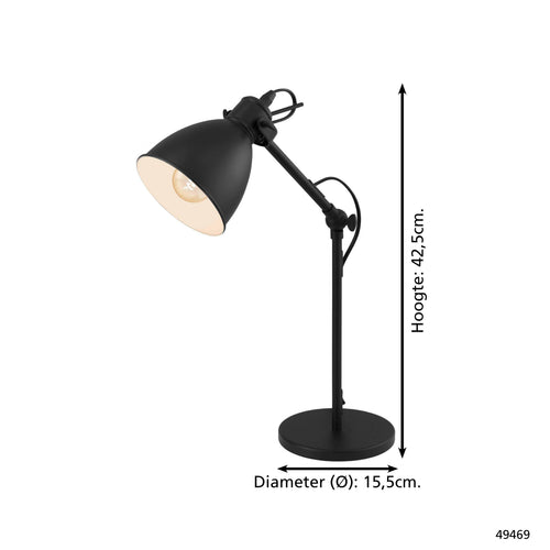 EGLO tafellamp Priddy - e27 - 42,5 cm - zwart/wit