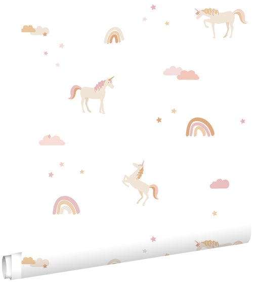 ESTAhome behang unicorns beige, zacht roze en okergeel - 50 x 900 cm - 139538