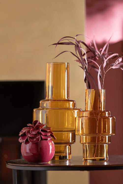 J-Line vaas Rino - glas - oker - large - 36 cm hoog