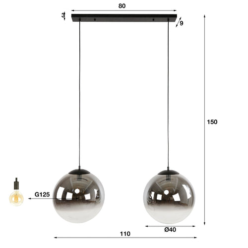 Giga Meubel Hanglamp Bubble Shaded XL - Zwart - 2-Lichts - 110x40x150cm - vtwonen shop