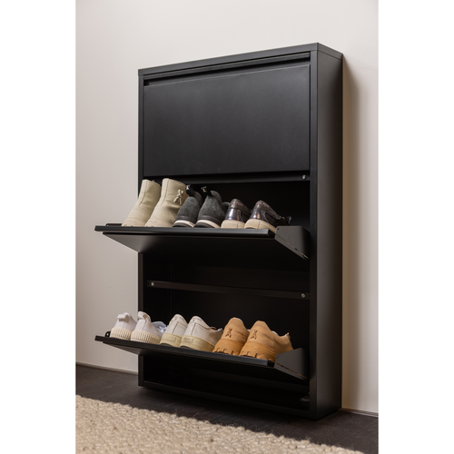 WOOOD 3-vaks schoenenkast Sabine - Metaal - Zwart - 103x66x16 - vtwonen shop