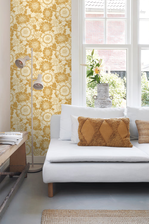 ESTAhome behang retro bloemen geel - 50 x 900 cm - 131523 - vtwonen shop