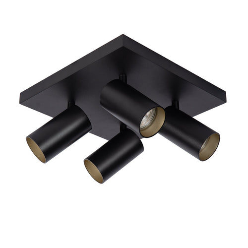 Atmooz plafondlamp Era 4 - zwart - goud binnenin - Ø 26 x H 12 cm - GU10