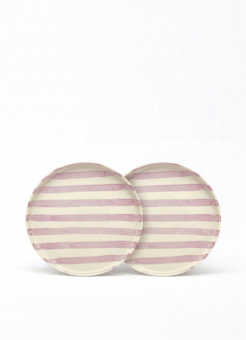 vtwonen -  Lunchbord - Strepen - Lila - Set van 2 - Keramiek - 20cm