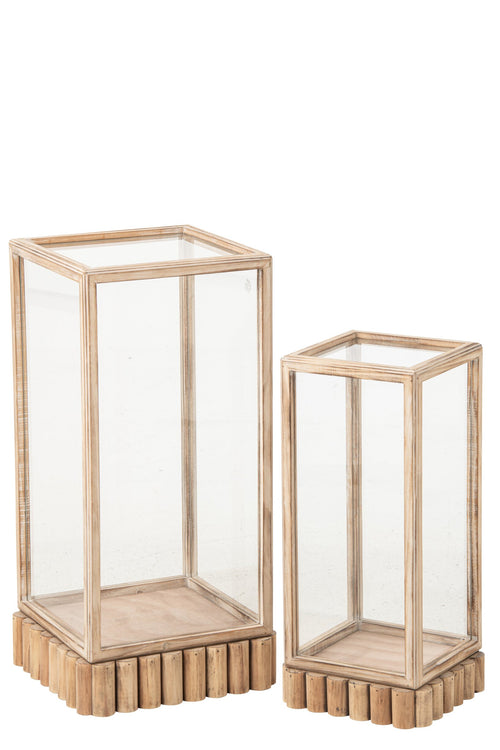 J-Line Rechthoekige vitrinedecoraties - dennenhout - beige - set van 2