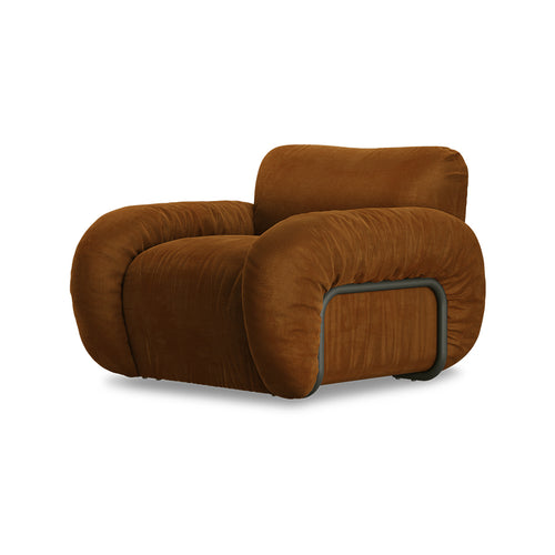 HKLIVING fauteuil Arc lounge – royal velvet caramel – frame ash