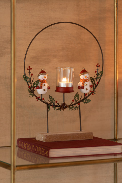 J-Line theelichthouder Cirkel Op Voet + Sneeuwman - metaal - mix - vtwonen shop