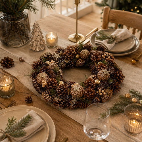 Mica Decorations Kerstkrans Brant H9 x Ø45 cm - Deurkrans met Dennenappels - Kerst Krans Deur en Tafel - Multifunctionele Kerstversiering - Bruin