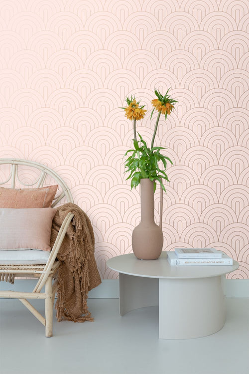 ESTAhome behang art deco bogen zacht roze en roségoud - 53 cm x 10.05 m - 139217