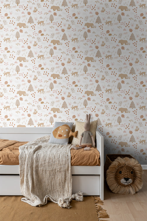 ESTAhome behang bos met bosdieren wit en beige - 53 cm x 10.05 m - 139611 - vtwonen shop