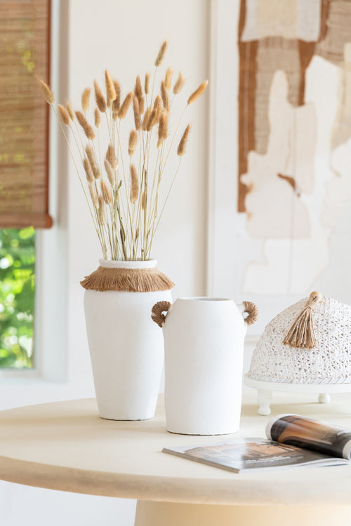 J-Line vaas Ibiza - keramiek/wiet - wit/naturel - large - 30 cm hoog - vtwonen shop