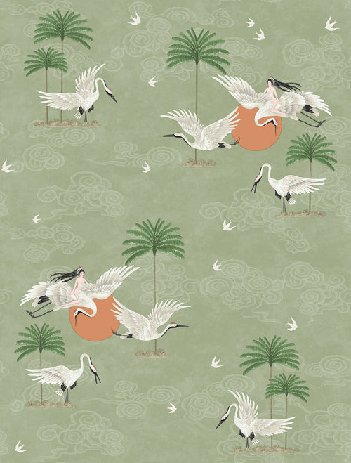 Walls4You behang kraanvogels groen - 53 cm x 10 m - 640343 - vtwonen shop