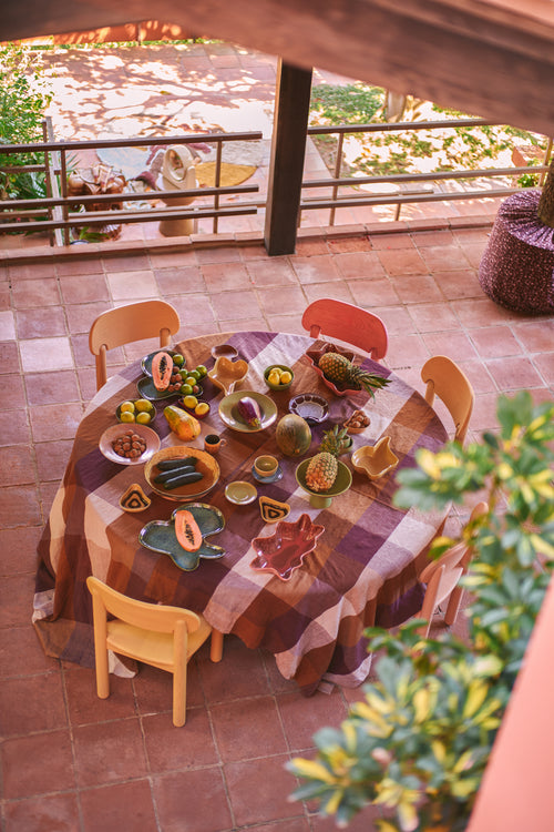 HKLIVING geruit tafelkleed Vida – amber/bordeaux