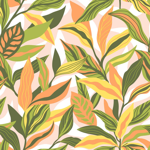 ESTAhome behang tropische bladeren groen, oranje en geel - 50 x 900 cm - 131040