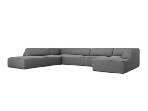 Micadoni Panoramische hoekbank links Ruby 7-zits, structurele stof, grijs - 273x366x69cm
