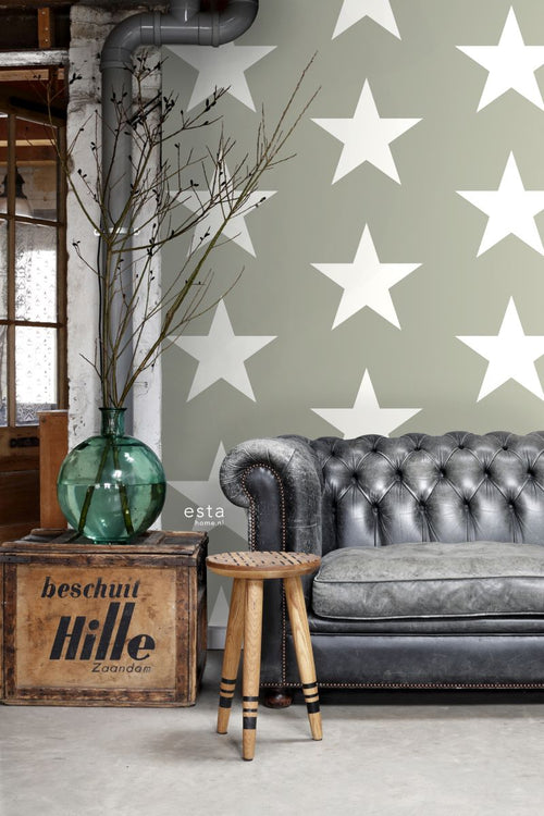 ESTAhome behang sterren legergroen - 53 cm x 10.05 m - 138949