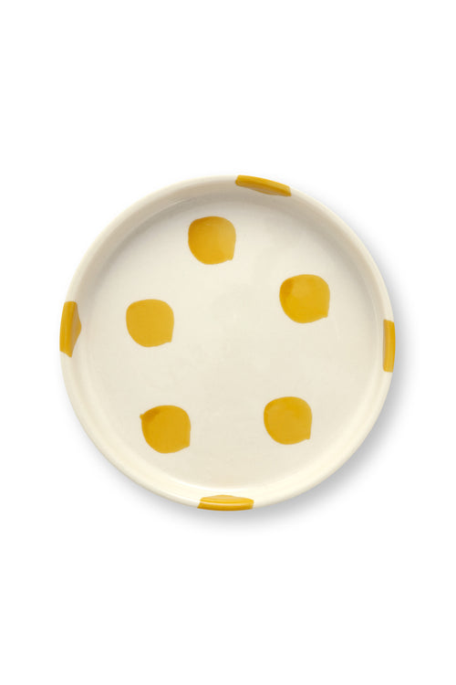 vtwonen - Gebaksbord - Stippen - Geel - Keramiek - 13cm - Set van 4
