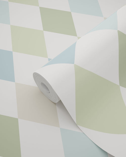 ESTAhome behang ruitjes groen en blauw - 50 x 900 cm - 131761