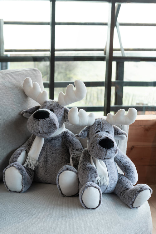 J-Line knuffel Eland + Sjaal - pluche - grijs/wit - large - vtwonen shop