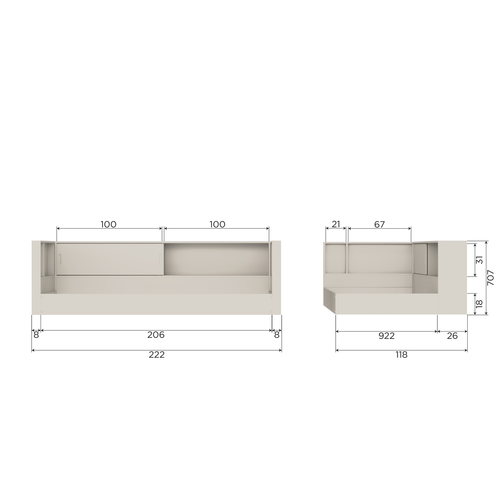 WOOOD hoekbed links/rechts Carter - Grenenhout - Dust/Beige - 90x200