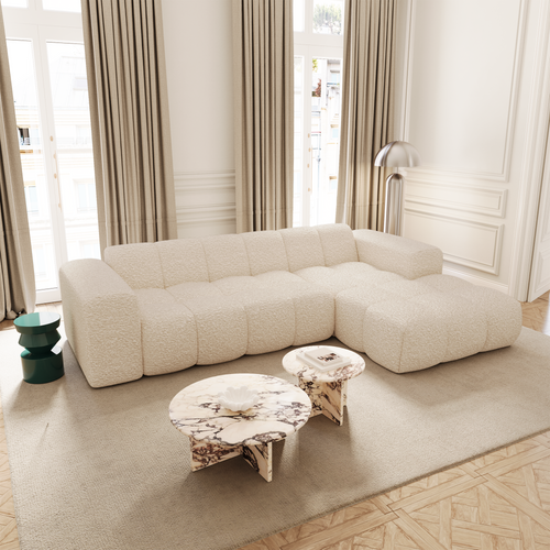 Premium Interiors - Rechthoekige hoekbank BLOOM - bouclette crème 290cm