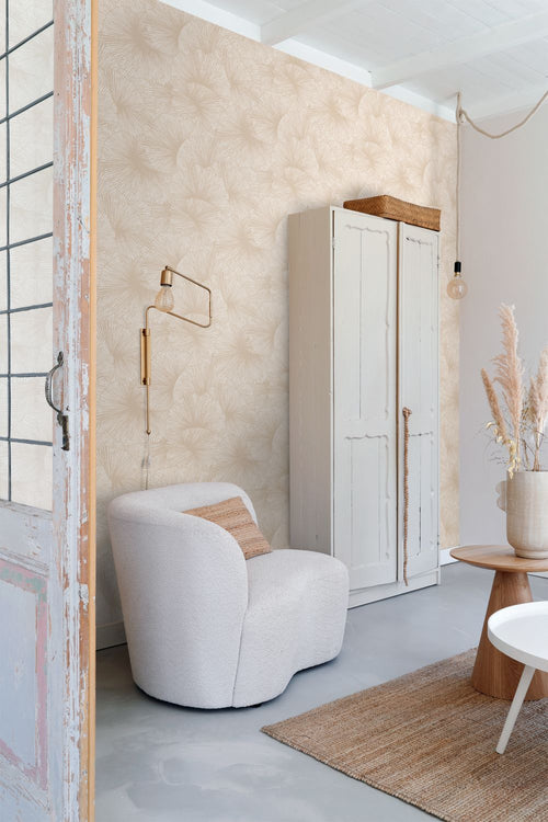 ESTAhome behang 3D-motief bladeren beige - 53 cm x 10.05 m - 131395