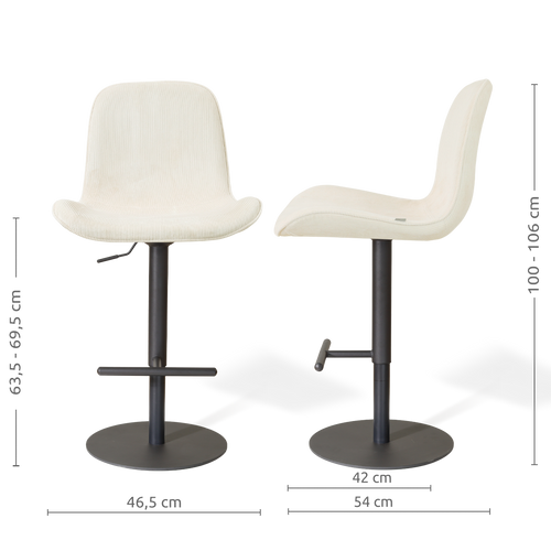 Nolon Niva-Fé tulp barkruk rib beige - verstelbaar - zwarte poten