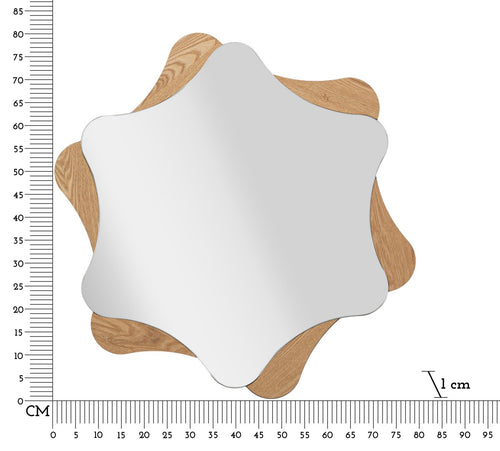 Wandspiegel van bruin hout in stervorm Ø 80 cm