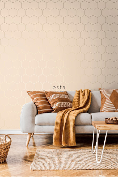 ESTAhome behang hexagon licht perzikroze - 53 cm x 10.05 m - 139226