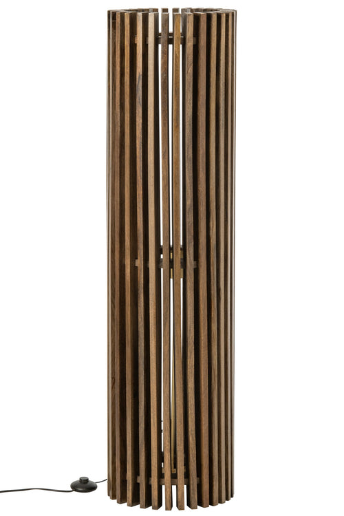 J-Line Geribbelde vloerlamp - mangohout - donkerbruin