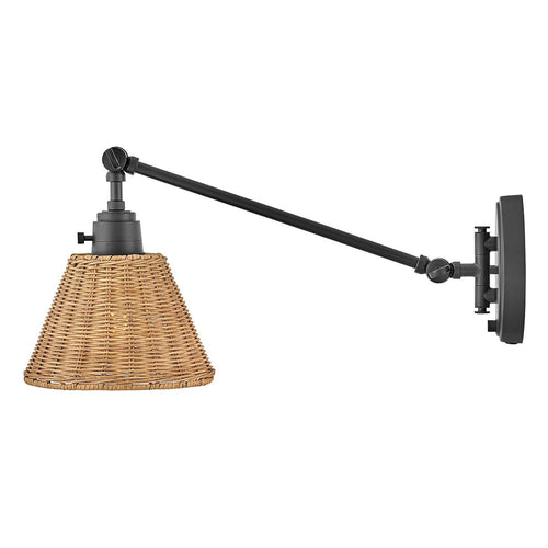 Hinkley Arti Dome Wandleuchte Modern Schwarz, Natur Rattan Schirm 1x E27