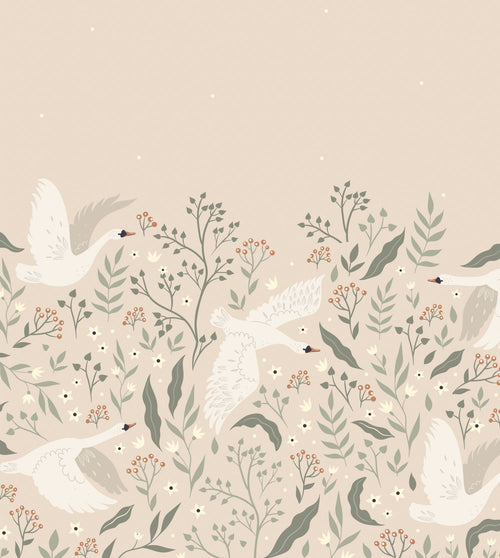 ESTAhome fotobehang zwanen beige, wit en vergrijsd groen - 250 x 279 cm - 159427 - vtwonen shop