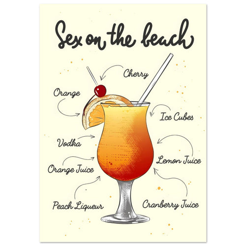 Artfulprints  Sex On The Beach cocktail – Illustratie   poster A4 21x29.7 cm - vtwonen shop