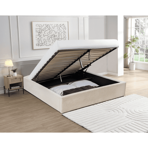 CALICOSY - Opbergbed bekleed met fluweel ROMY - Beige - 170x214x36,5 cm